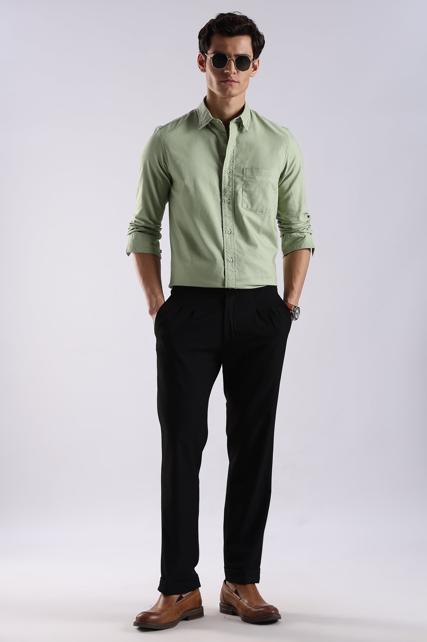 100% Cotton Oxford Solid Shirt P Green