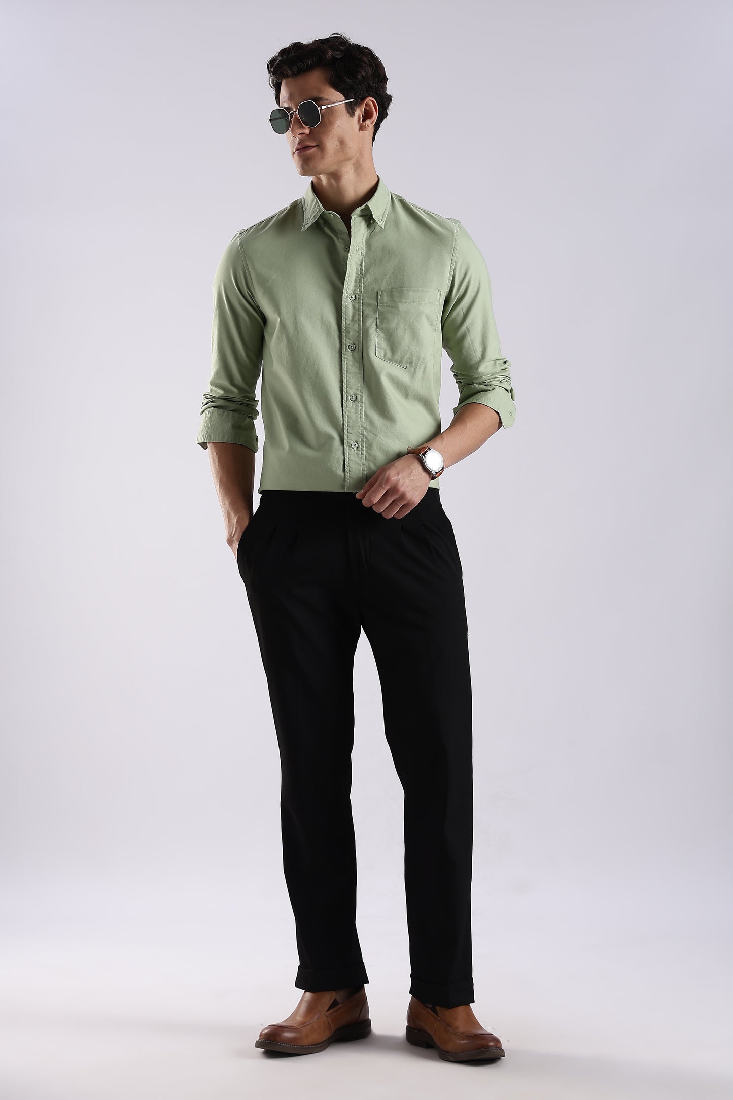 100% Cotton Oxford Solid Shirt P Green