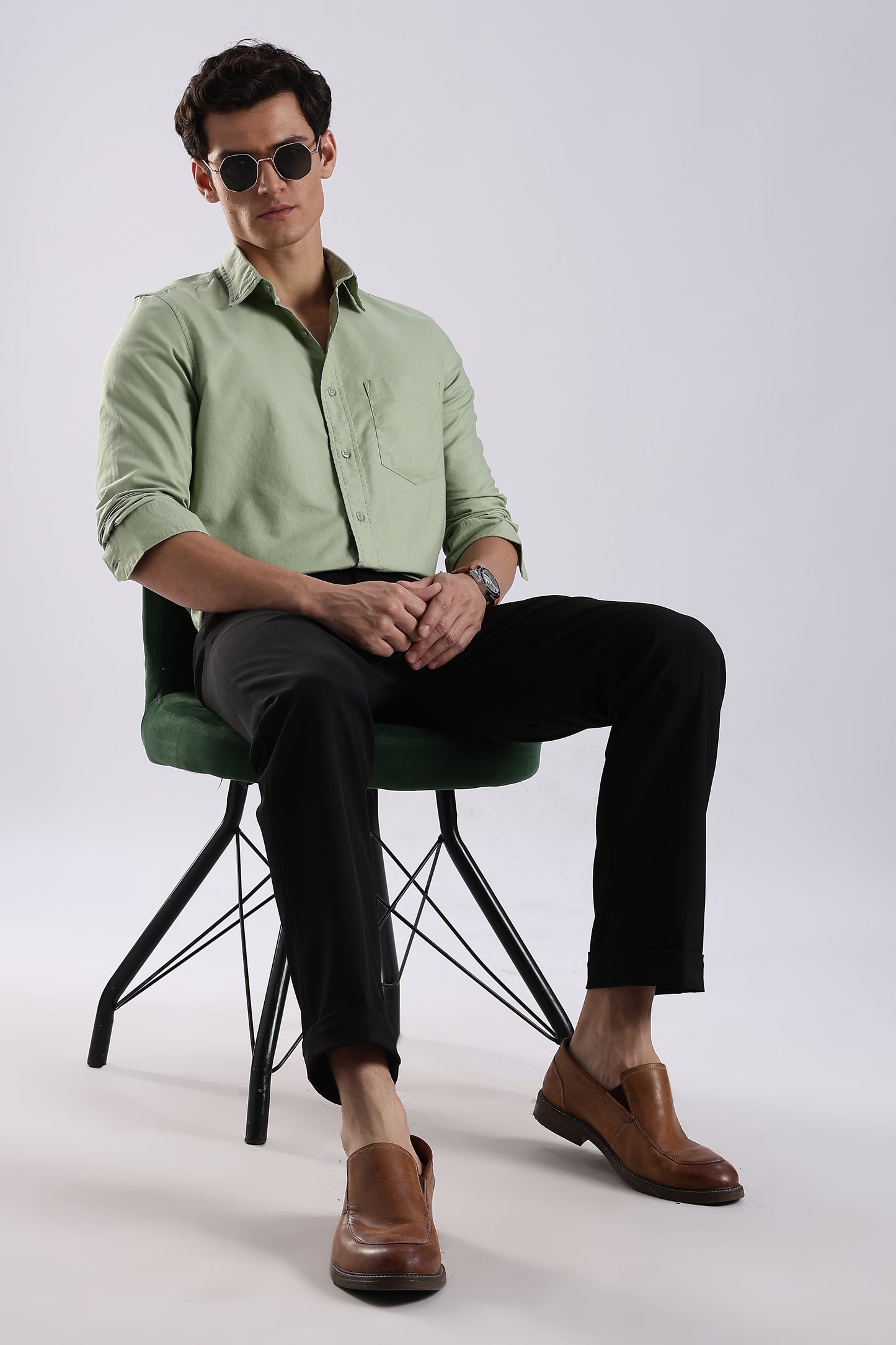 100% Cotton Oxford Solid Shirt P Green