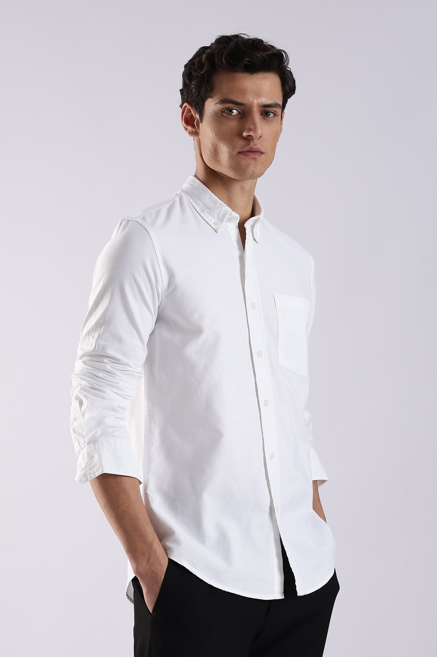 100% Cotton Oxford Solid Shirt White