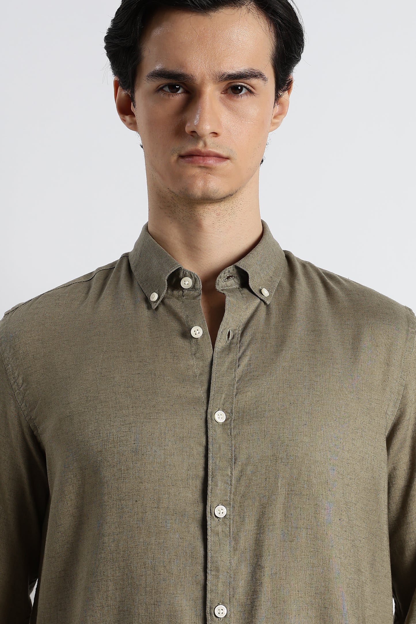 Minimal Cotton-Linen Shirt Green