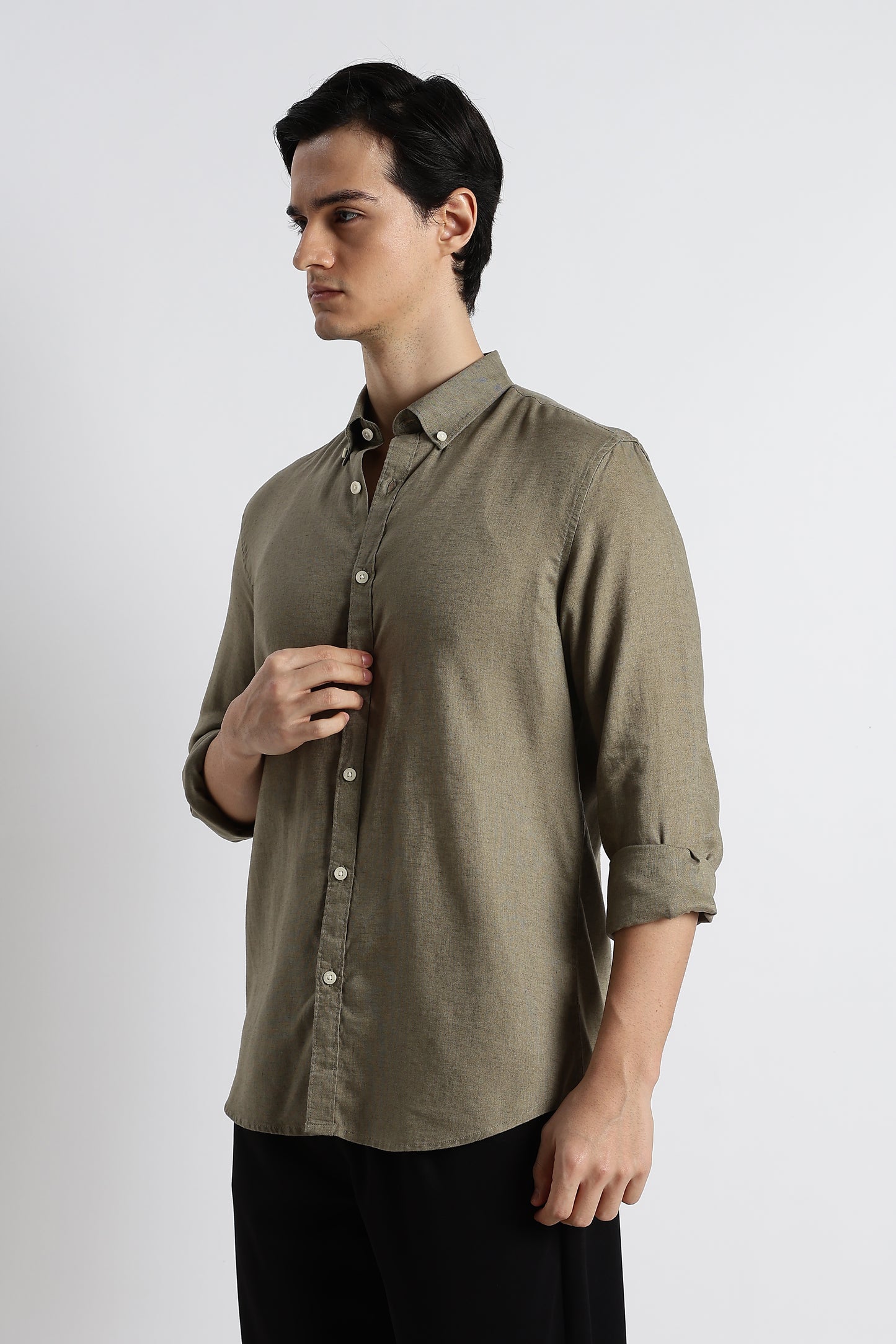 Minimal Cotton-Linen Shirt Green