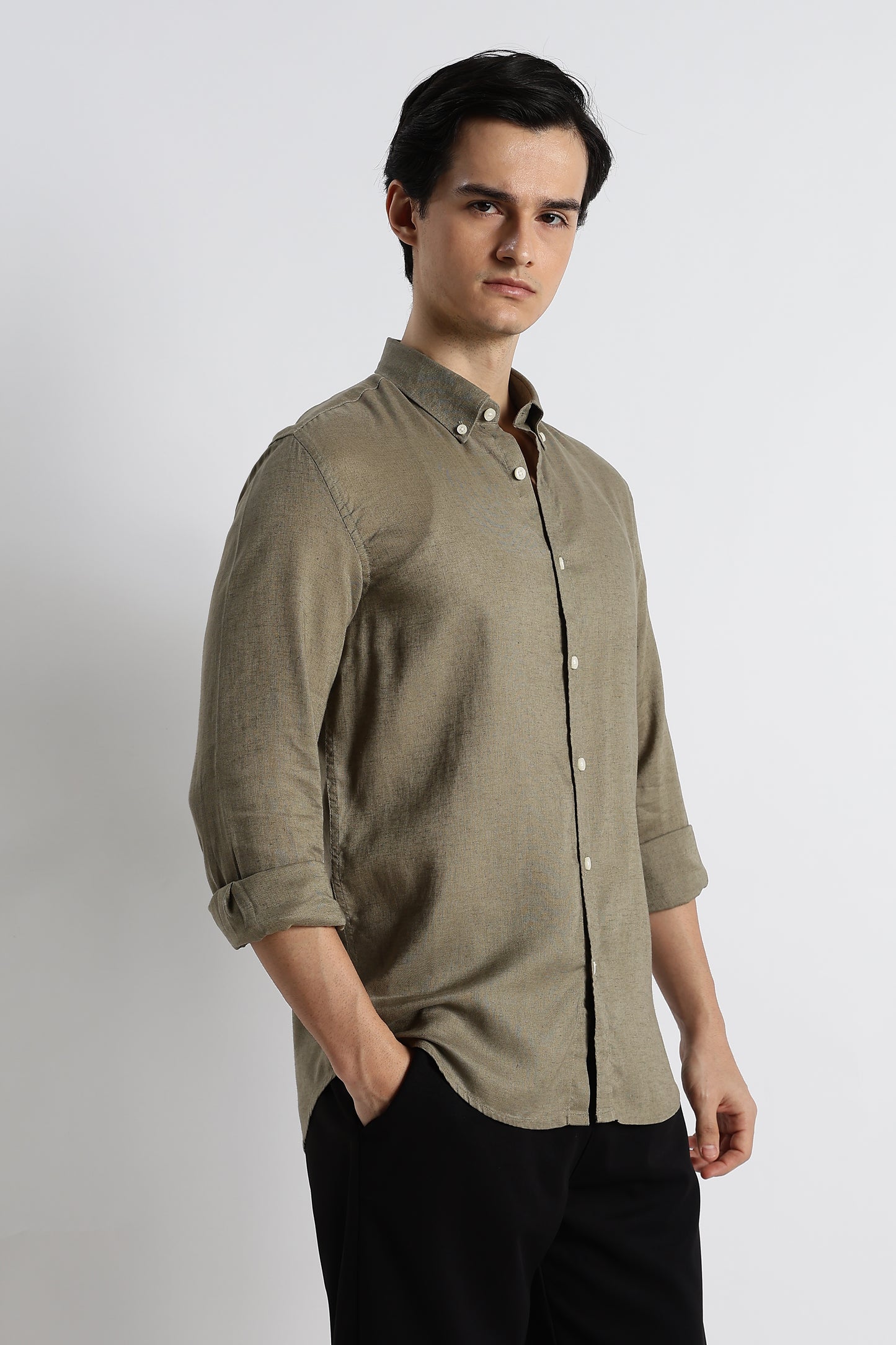 Minimal Cotton-Linen Shirt Green
