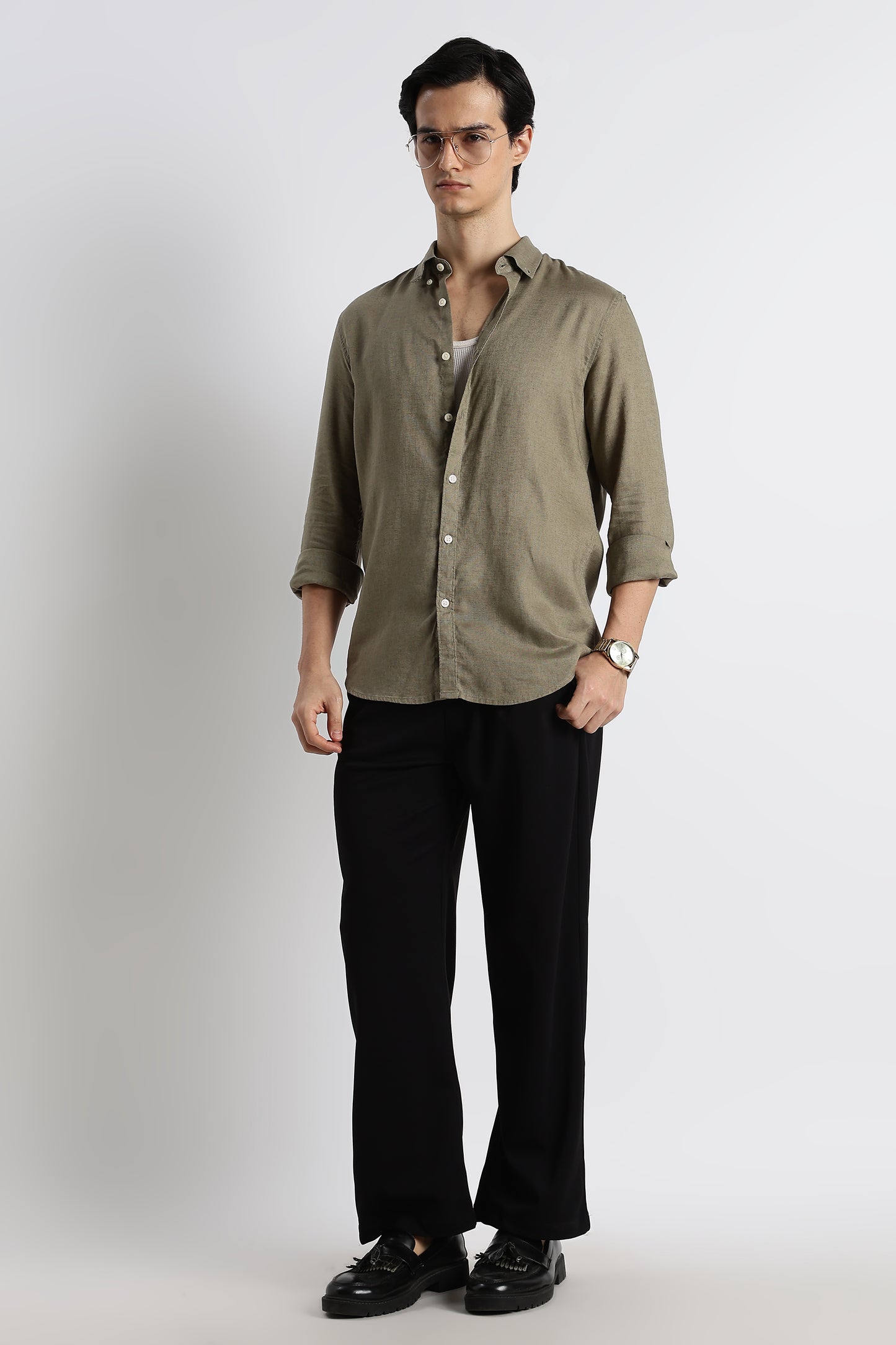 Minimal Cotton-Linen Shirt Green