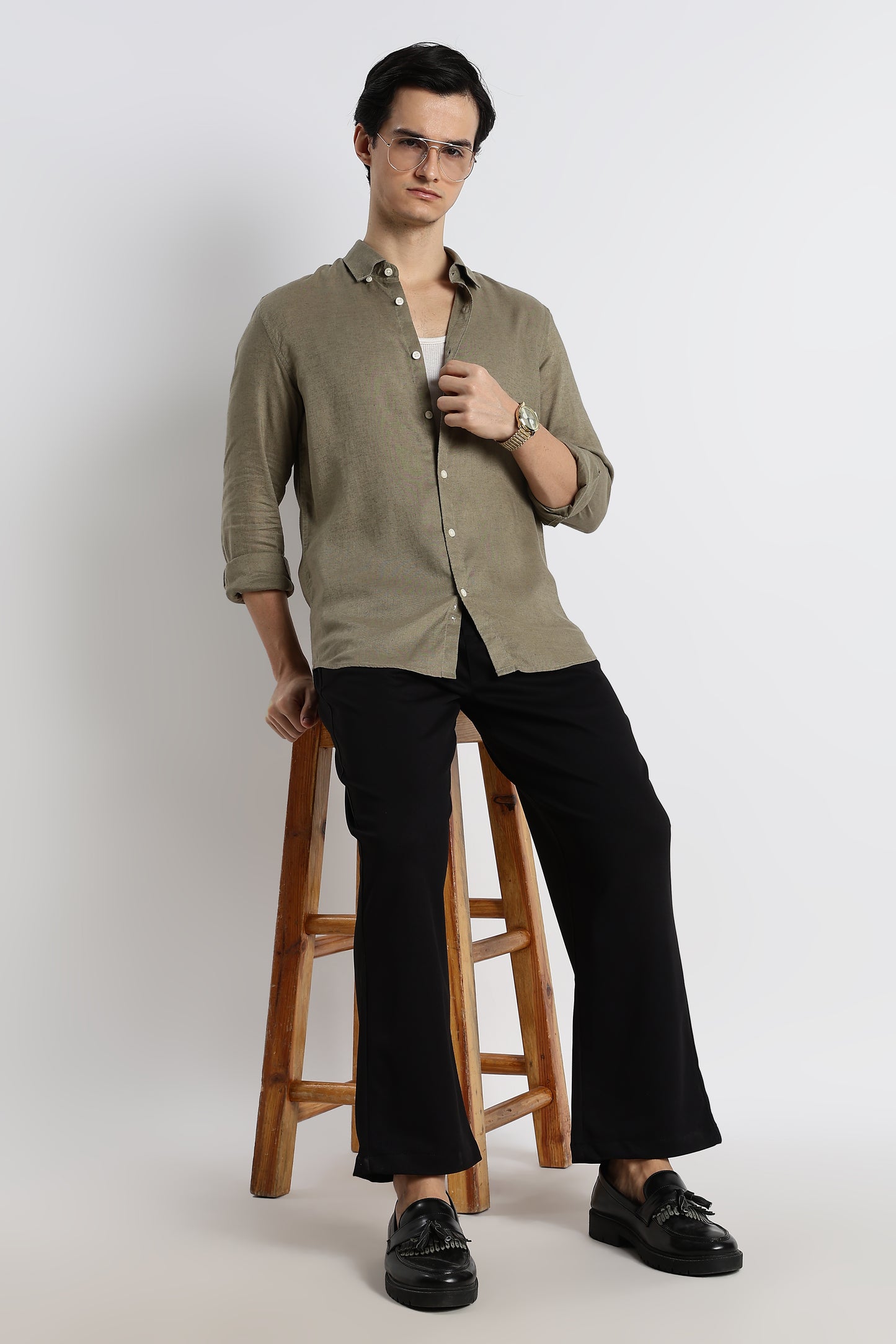 Minimal Cotton-Linen Shirt Green