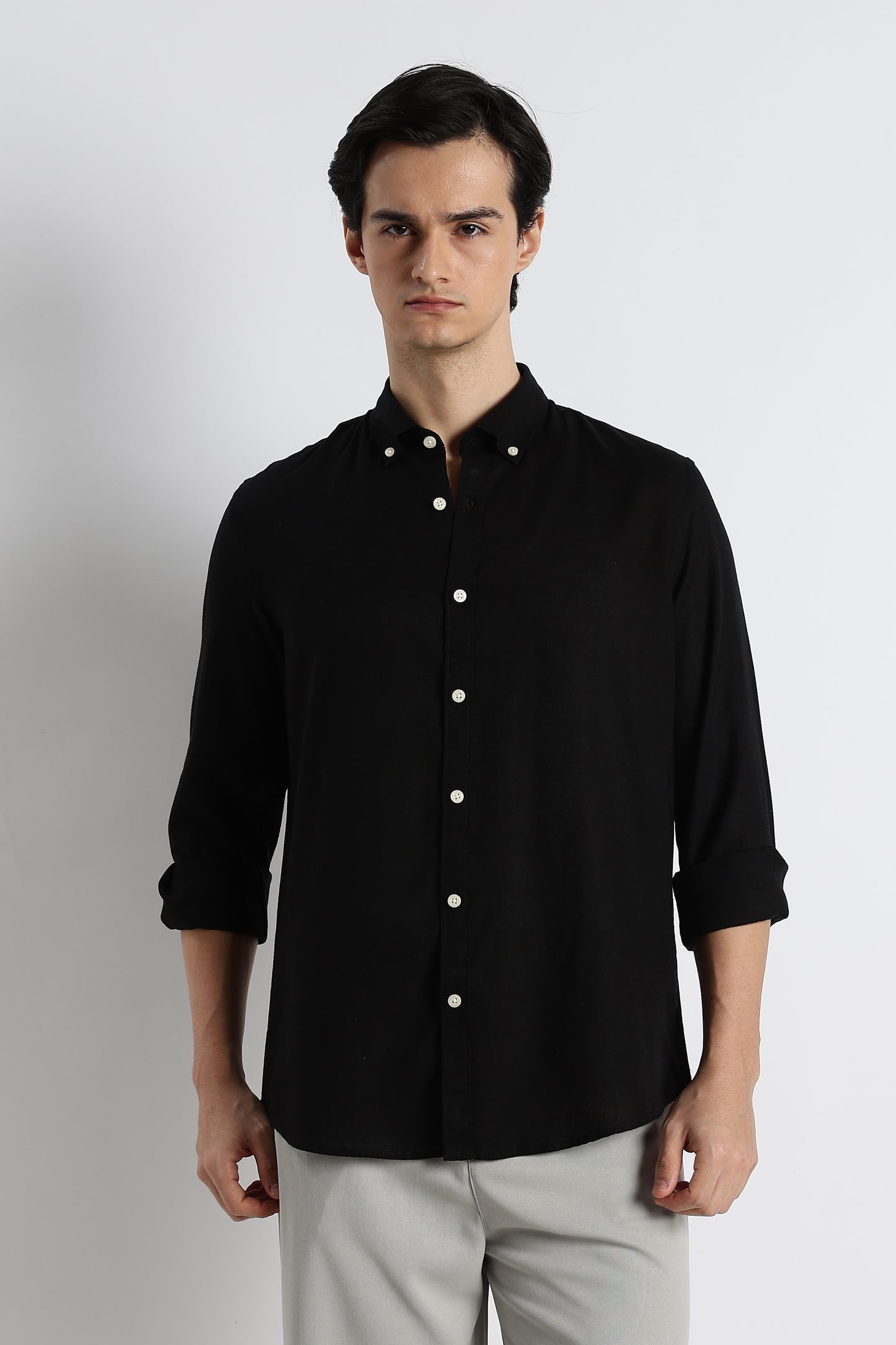 Minimal Cotton-Linen Shirt Black