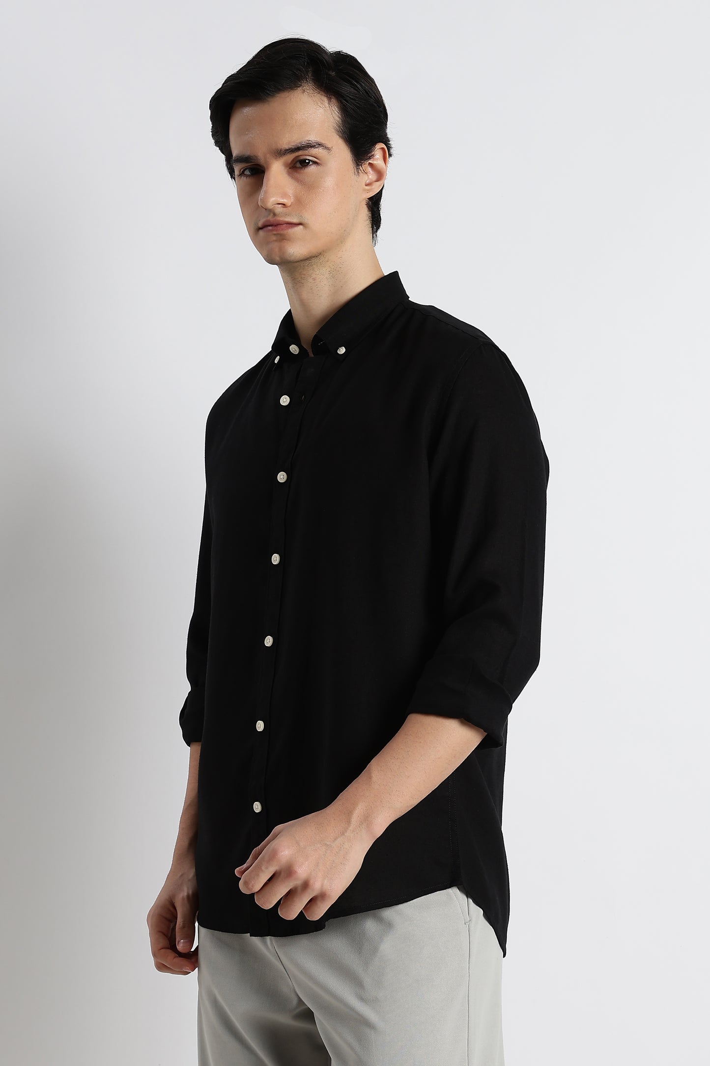 Minimal Cotton-Linen Shirt Black
