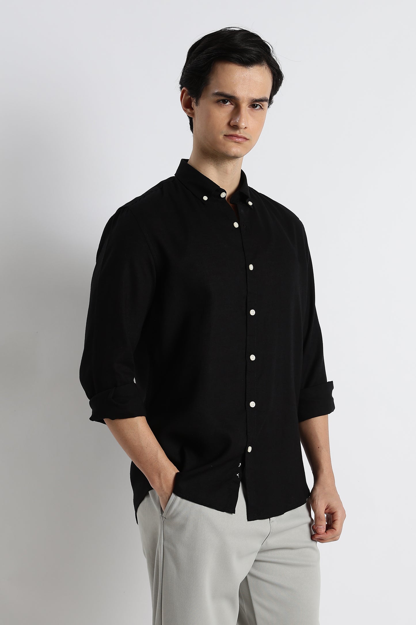 Minimal Cotton-Linen Shirt Black