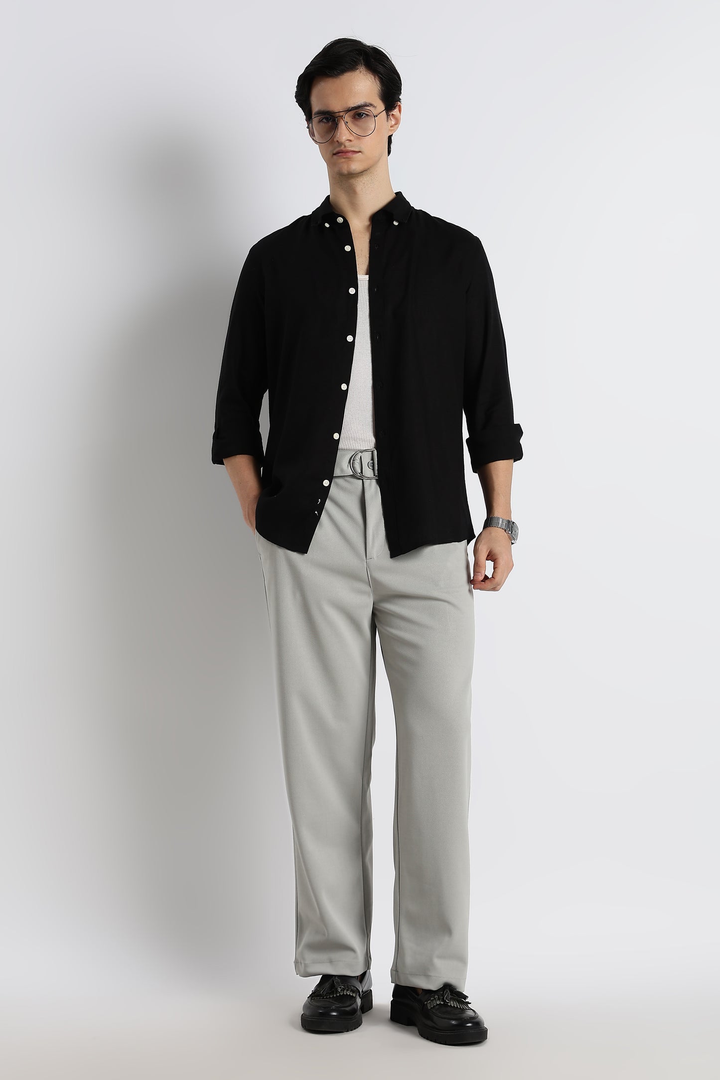 Minimal Cotton-Linen Shirt Black