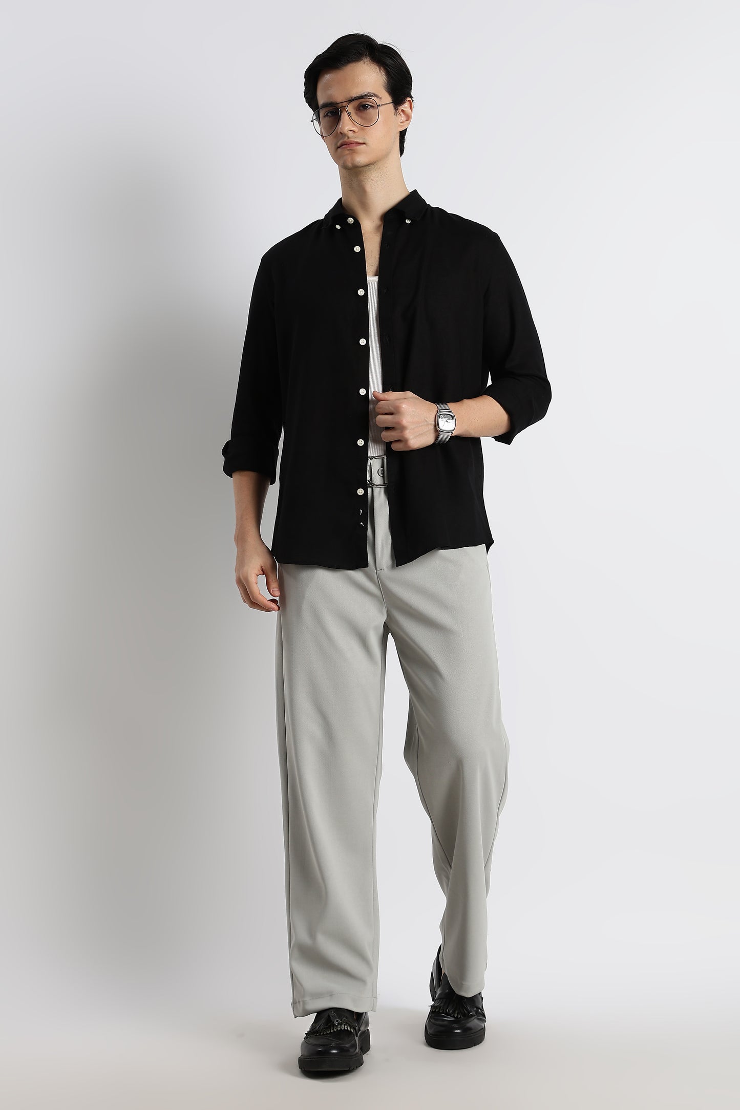 Minimal Cotton-Linen Shirt Black