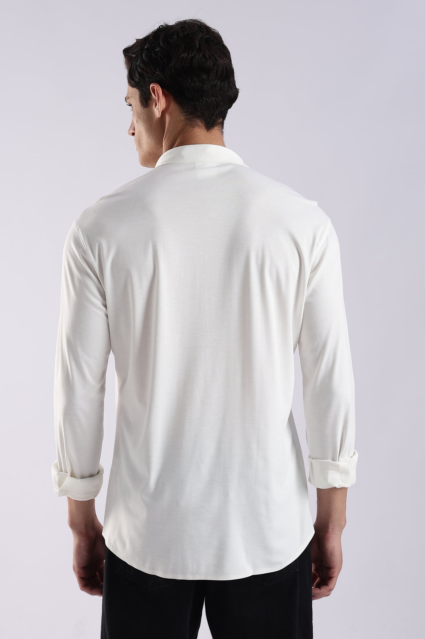 Knitted Tencel Stichless Finish Shirt White