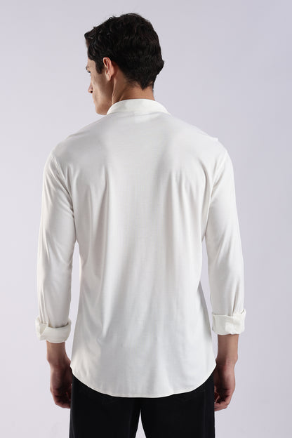 Knitted Tencel Stichless Finish Shirt White