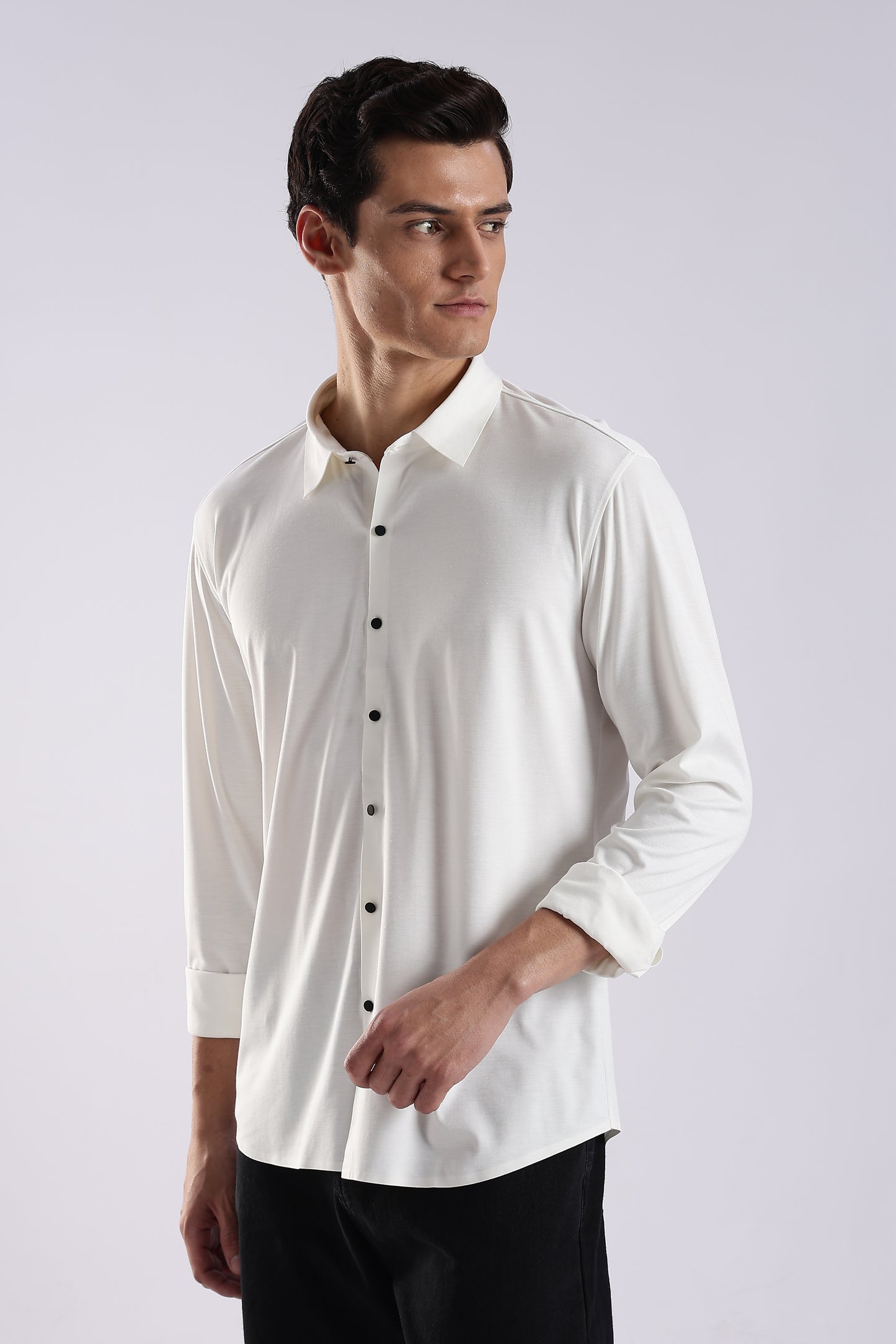 Knitted Tencel Stichless Finish Shirt White