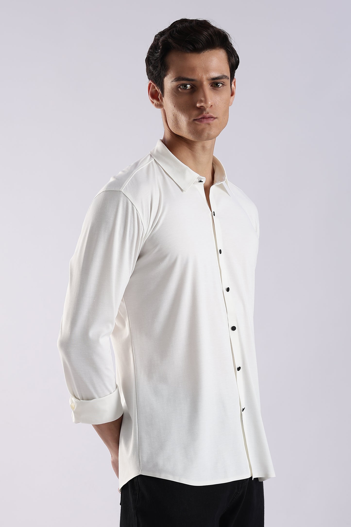 Knitted Tencel Stichless Finish Shirt White