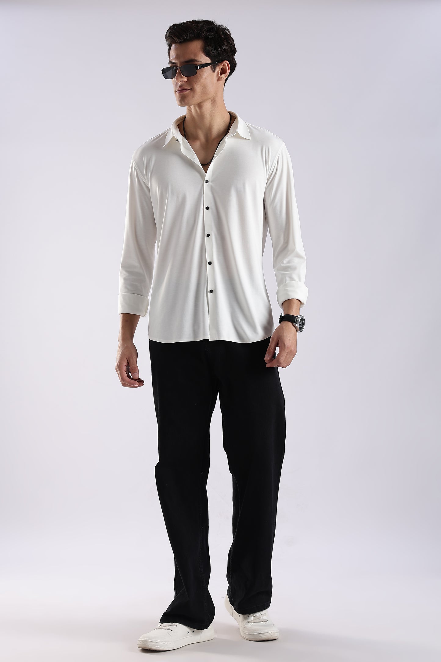 Knitted Tencel Stichless Finish Shirt White