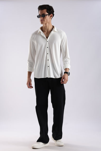 Knitted Tencel Stichless Finish Shirt White