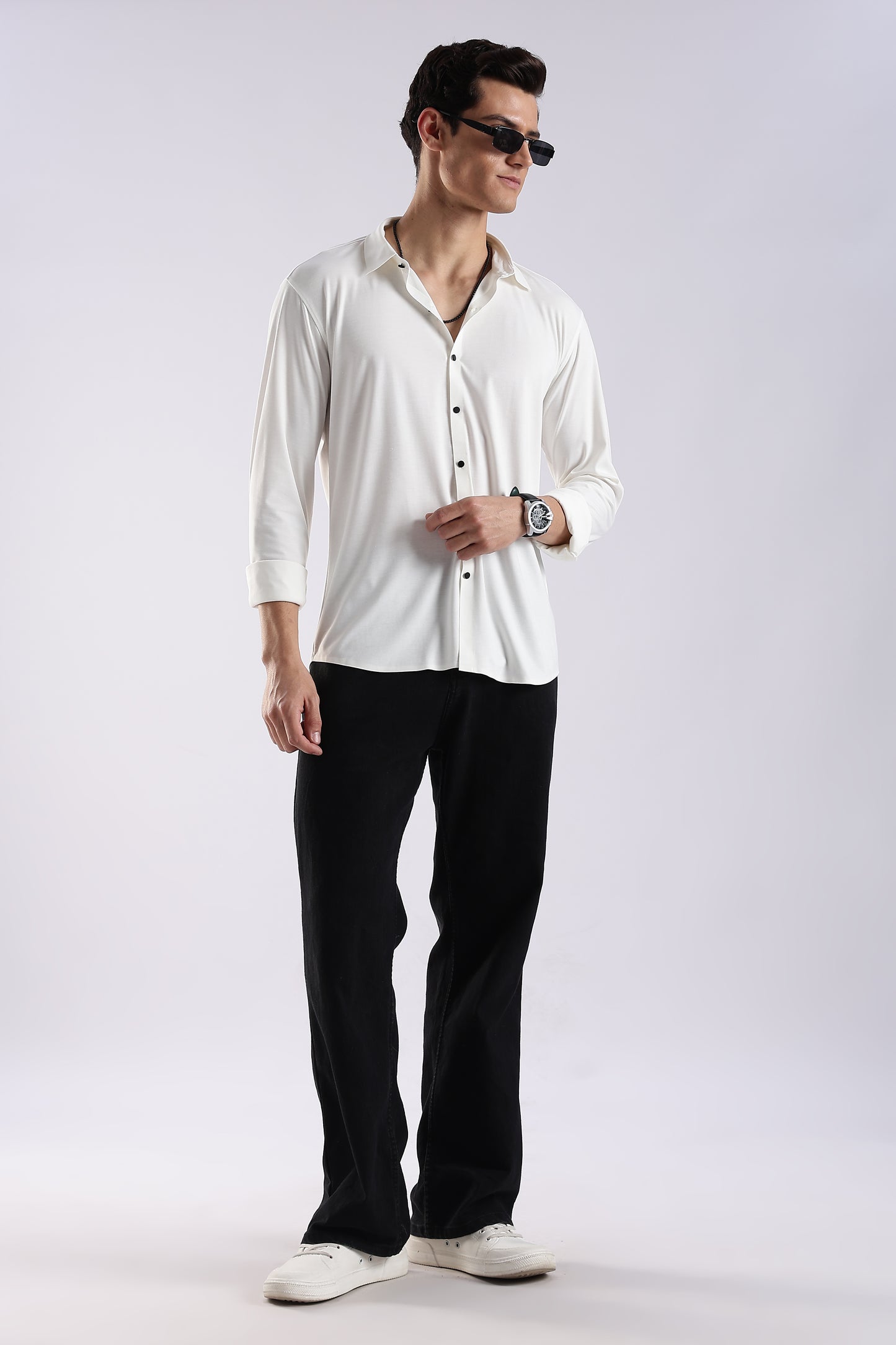 Knitted Tencel Stichless Finish Shirt White