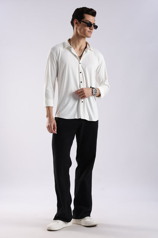 Knitted Tencel Stichless Finish Shirt White