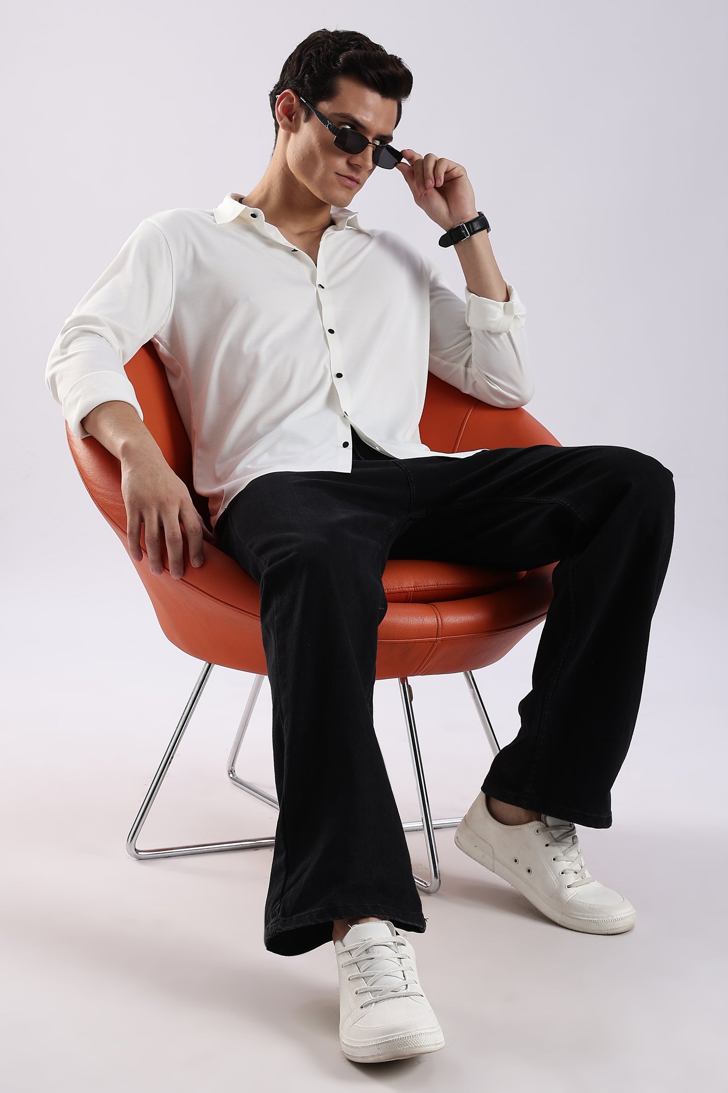 Knitted Tencel Stichless Finish Shirt White