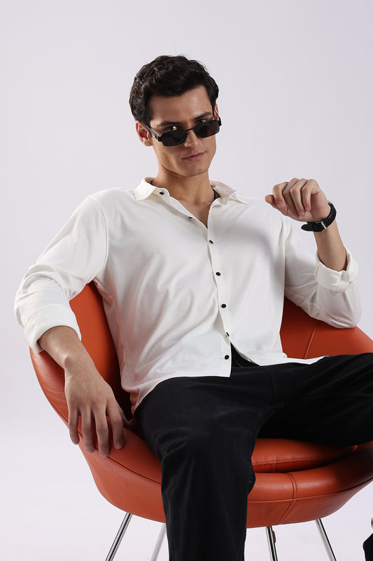 Knitted Tencel Stichless Finish Shirt White