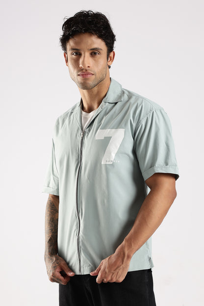 Cotton Slim Fit Zip-Up Shirt Lt Green