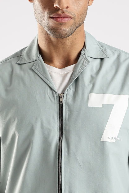 Cotton Slim Fit Zip-Up Shirt Lt Green