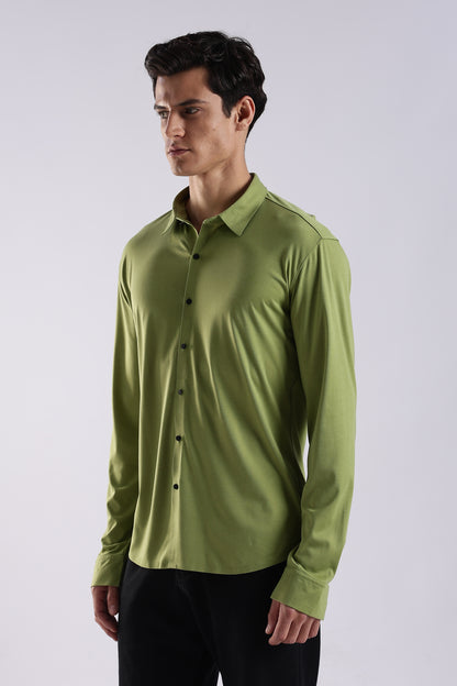 Knitted Tencel Stichless Finish Shirt Green