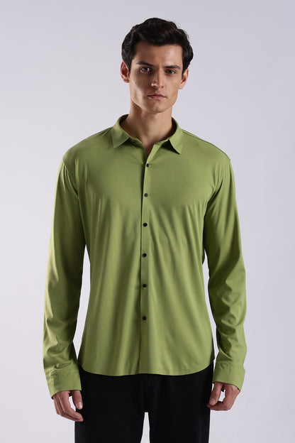 Knitted Tencel Stichless Finish Shirt Green