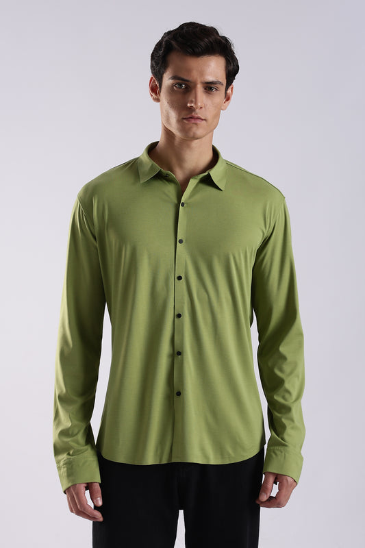 Knitted Tencel Stichless Finish Shirt Green