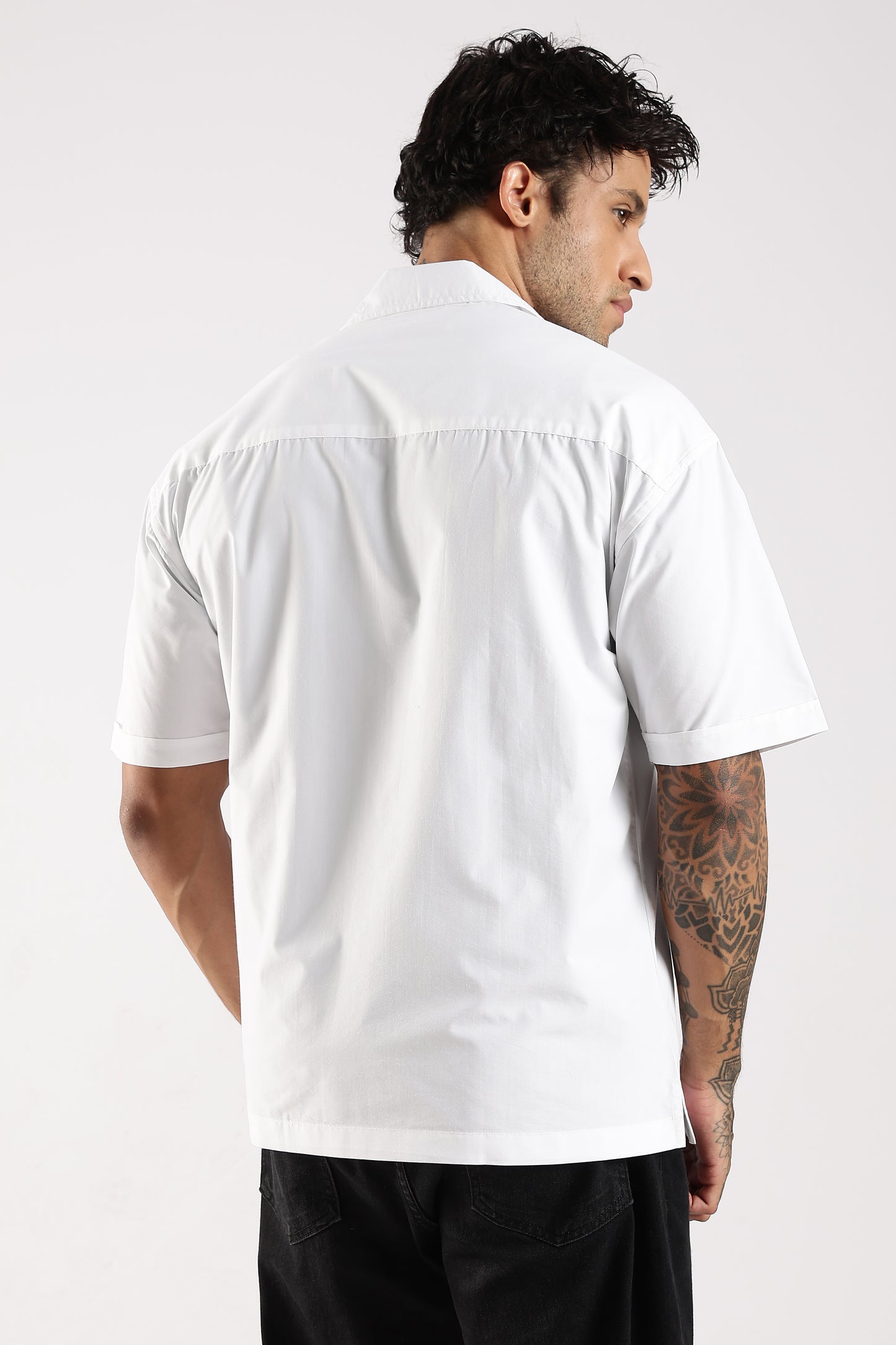 Poly Cotton Slim Fit Zip-Up Shirt White