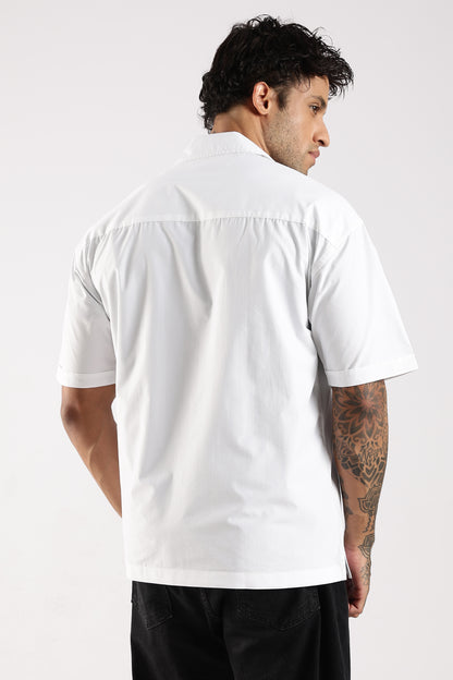 Cotton Slim Fit Zip-Up Shirt White