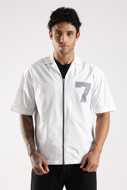 Cotton Slim Fit Zip-Up Shirt White