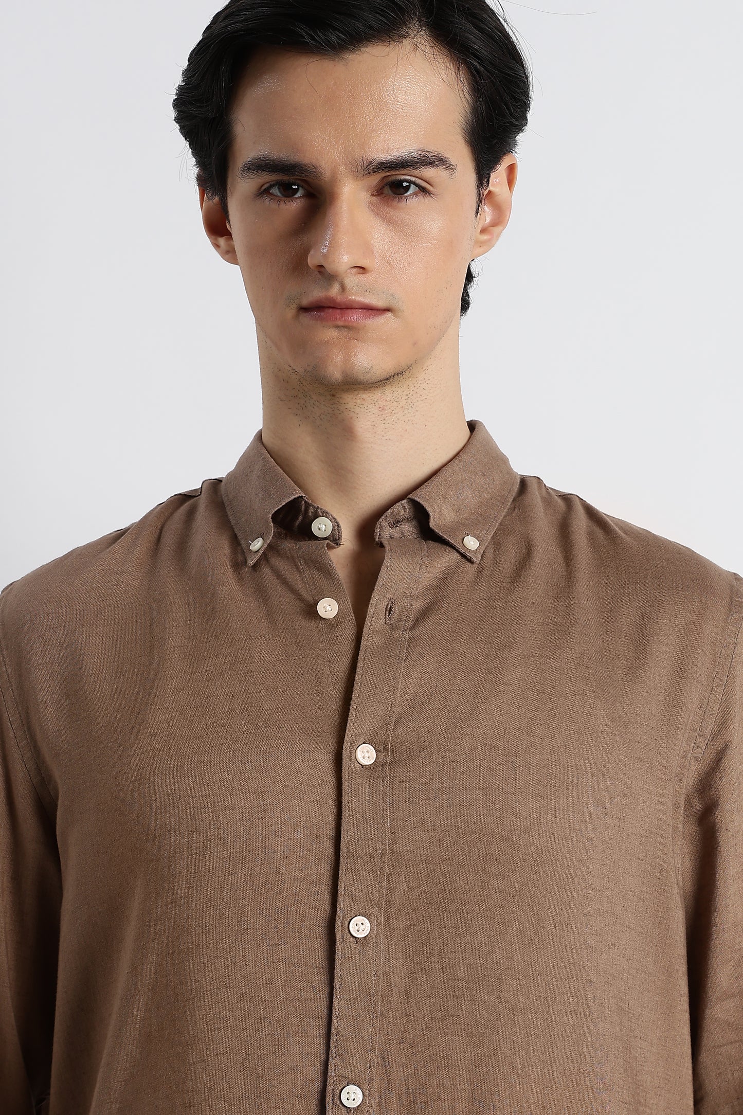 Minimal Cotton-Linen Shirt Lt Brown