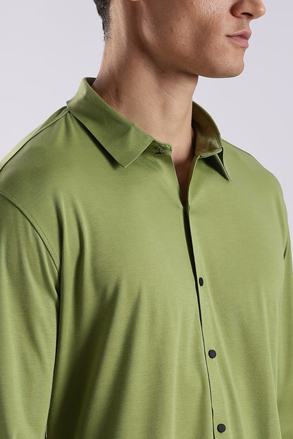 Knitted Tencel Stichless Finish Shirt Green