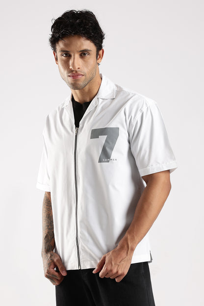 Cotton Slim Fit Zip-Up Shirt White