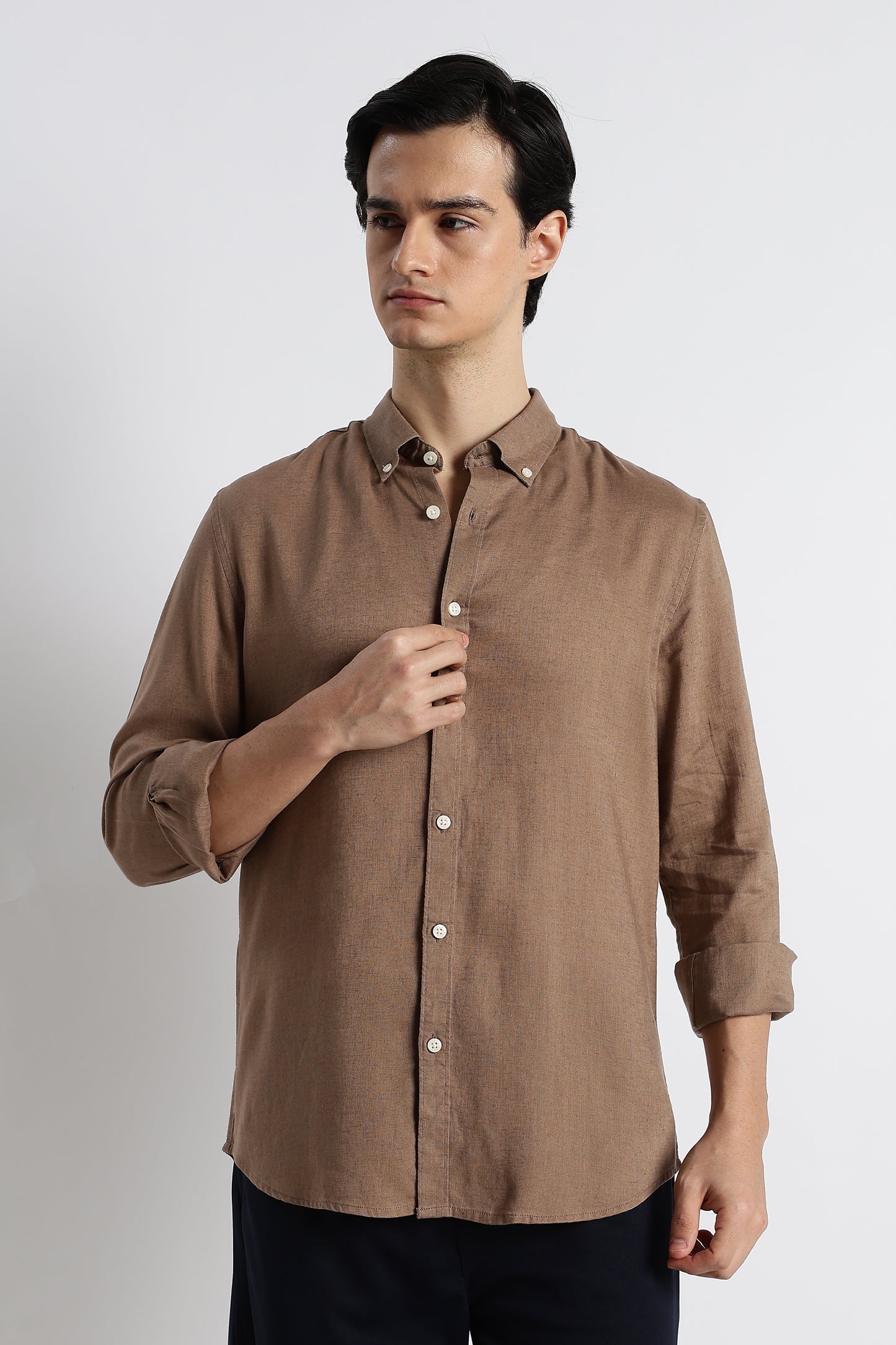 Minimal Cotton-Linen Shirt Lt Brown