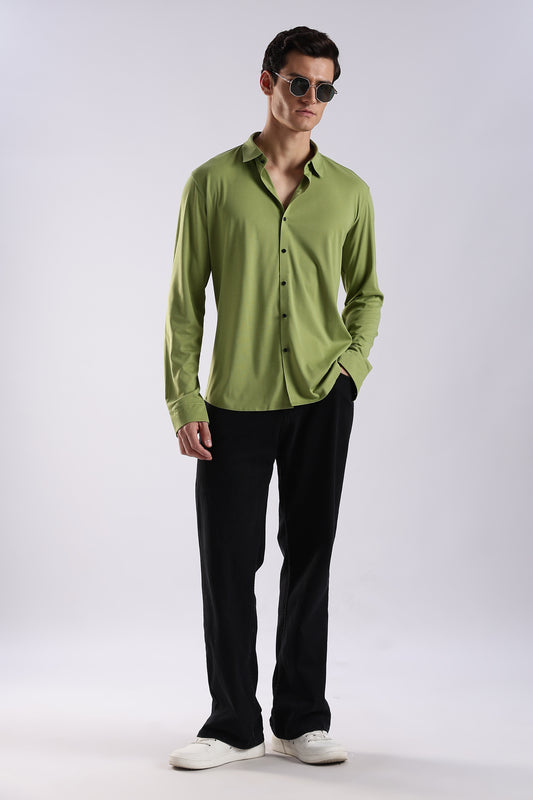 Knitted Tencel Stichless Finish Shirt Green
