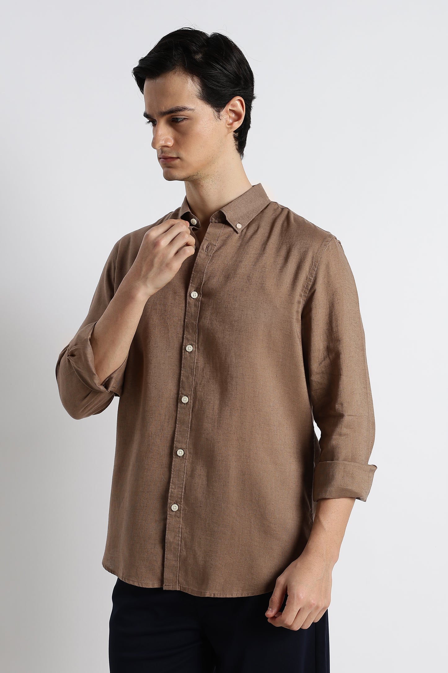 Minimal Cotton-Linen Shirt Lt Brown