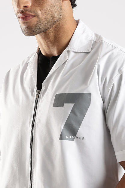 Cotton Slim Fit Zip-Up Shirt White