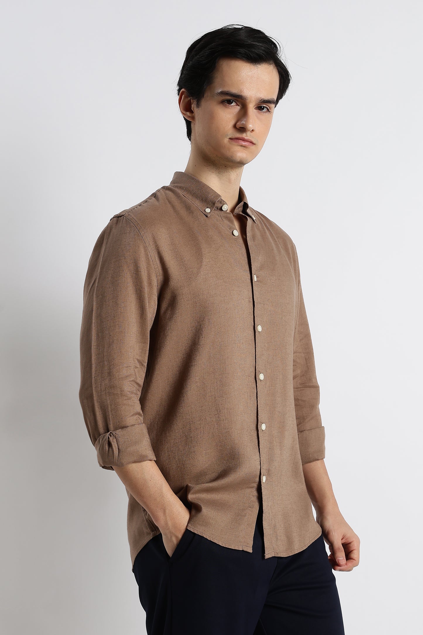 Minimal Cotton-Linen Shirt Lt Brown
