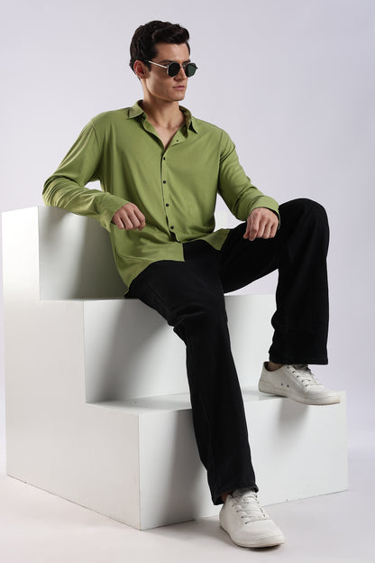 Knitted Tencel Stichless Finish Shirt Green