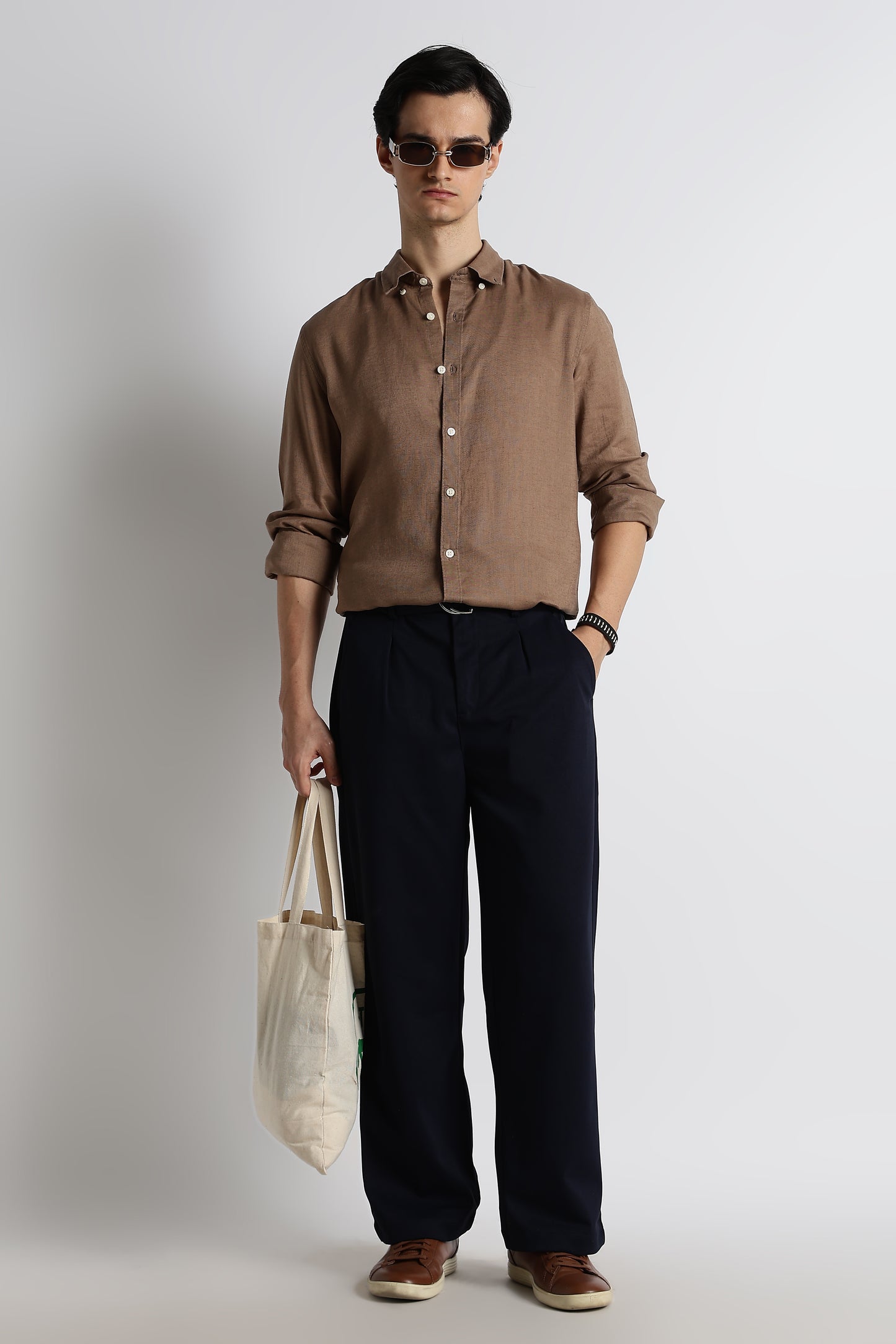Minimal Cotton-Linen Shirt Lt Brown