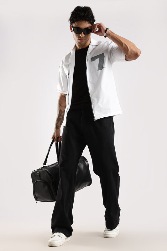 Poly Cotton Slim Fit Zip-Up Shirt White