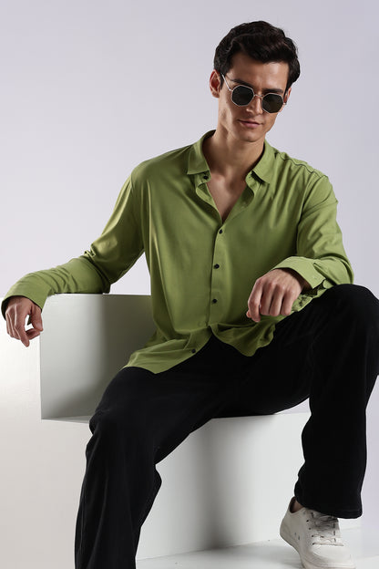 Knitted Tencel Stichless Finish Shirt Green