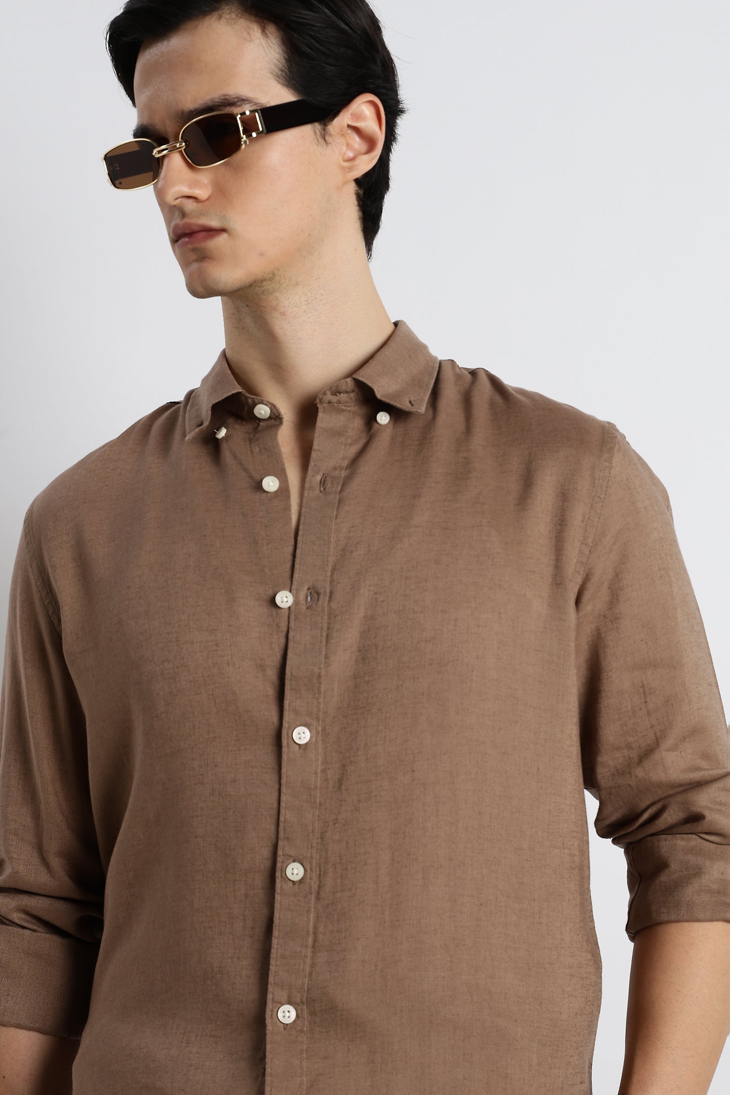 Minimal Cotton-Linen Shirt Lt Brown