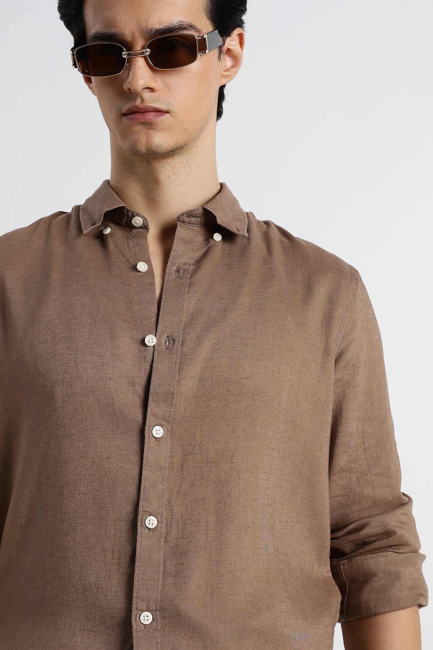 Minimal Cotton-Linen Shirt Lt Brown