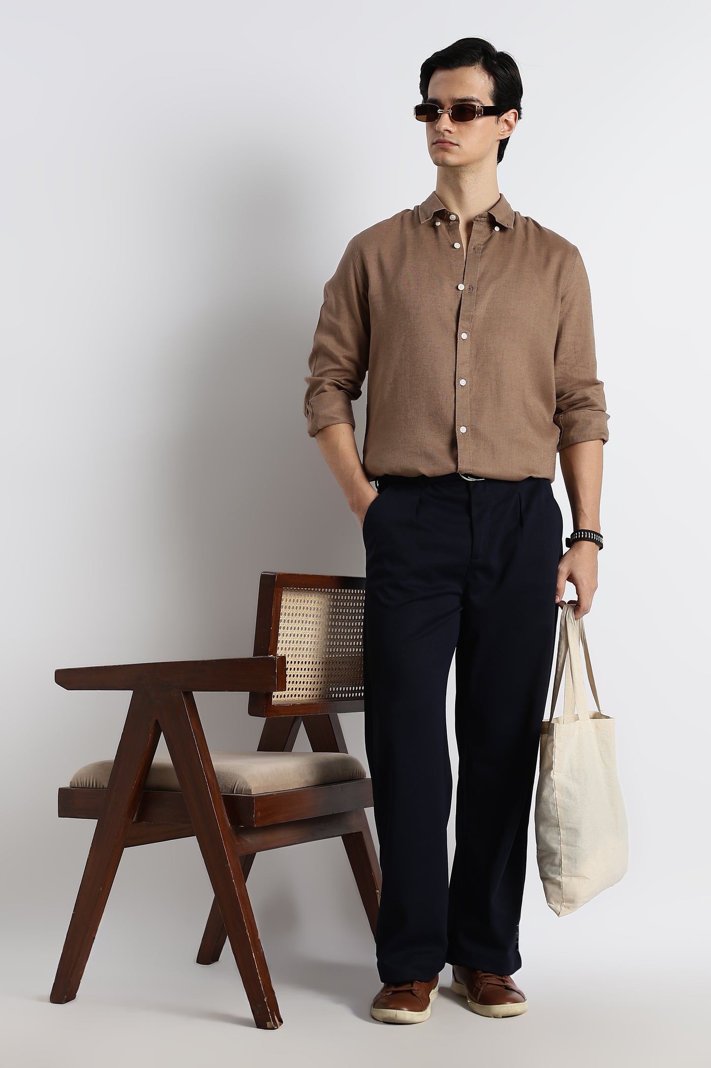 Minimal Cotton-Linen Shirt Lt Brown