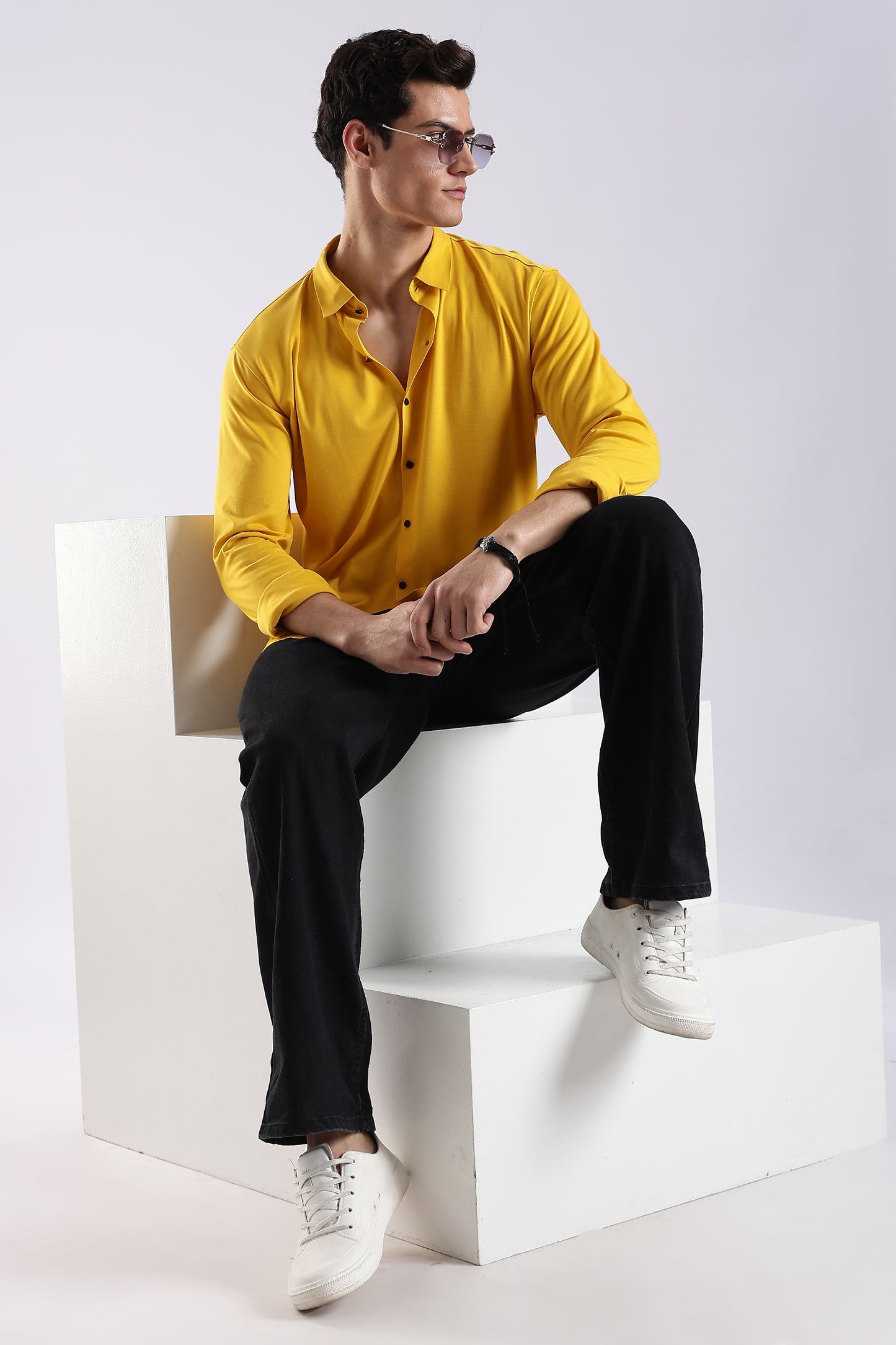 Knitted Tencel Stichless Finish Shirt Yellow
