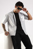 Poly Cotton Slim Fit Zip-Up Shirt Grey