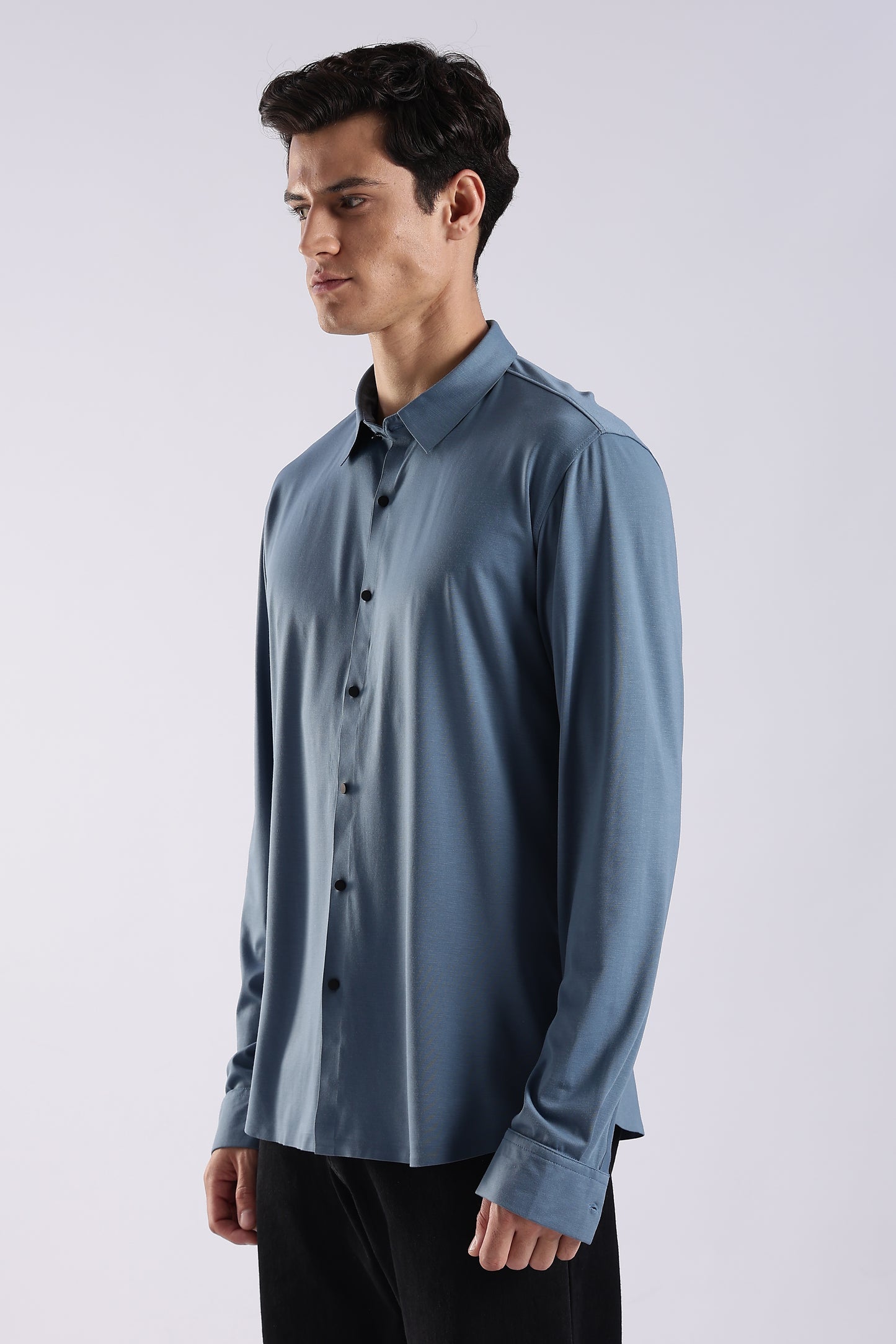 Knitted Tencel Stichless Finish Shirt Denim